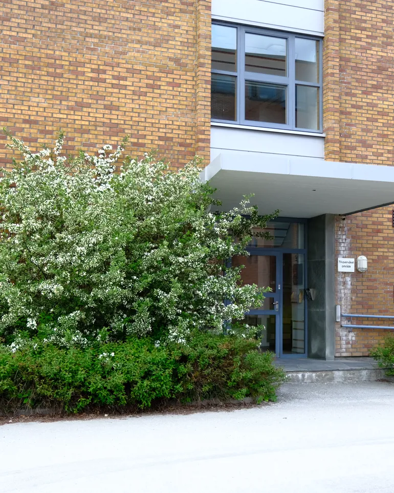 Inngangsparti A-blokka ved Sykehuset Namsos. Foto.
